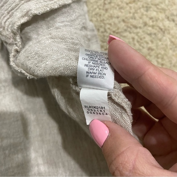 Pure Jill J. Jill 100% Linen Khaki Top Size Large Roll Sleeves - Picture 7 of 11